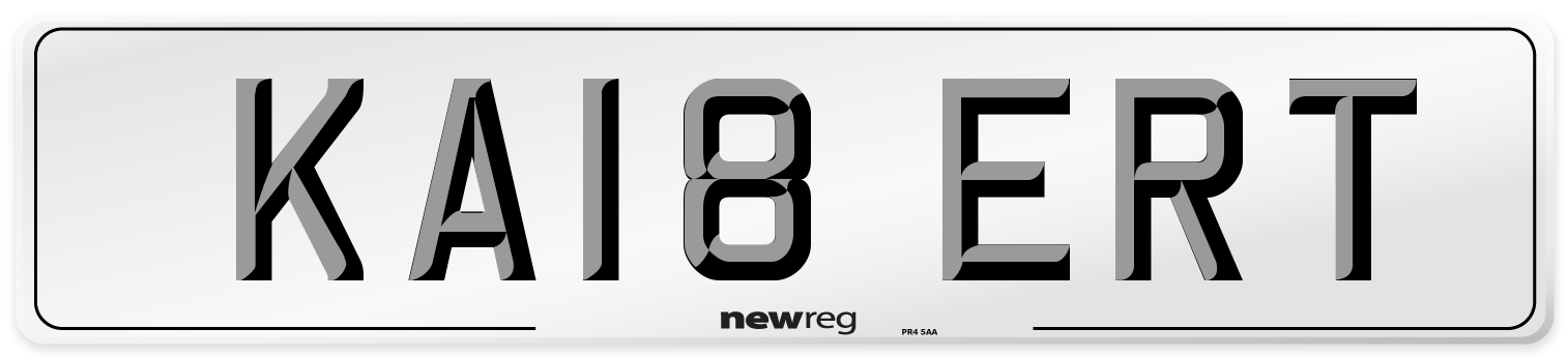 KA18 ERT Number Plate from New Reg